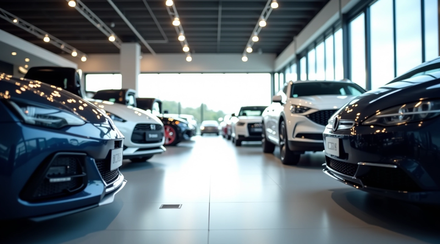 Autosaloni näitusehall koos uute mudelitega
